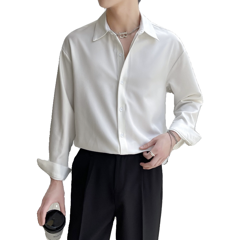 2025春夏新款男冰丝高级感纯色百搭宽松落肩长袖衬衫A202CS016P60,男装衬衫,星座1311（原A202）
