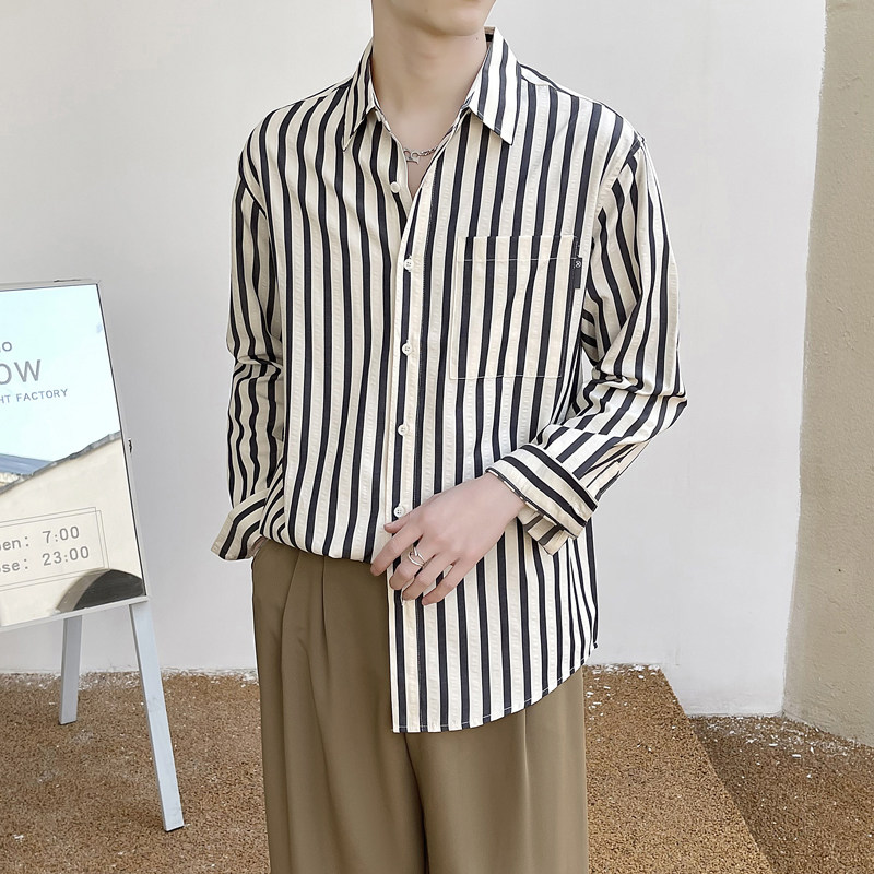 2025春夏新款男士韩版百搭简约落肩宽松条纹长袖衬衫A202CS308P65,男装衬衫,星座1311（原A202）