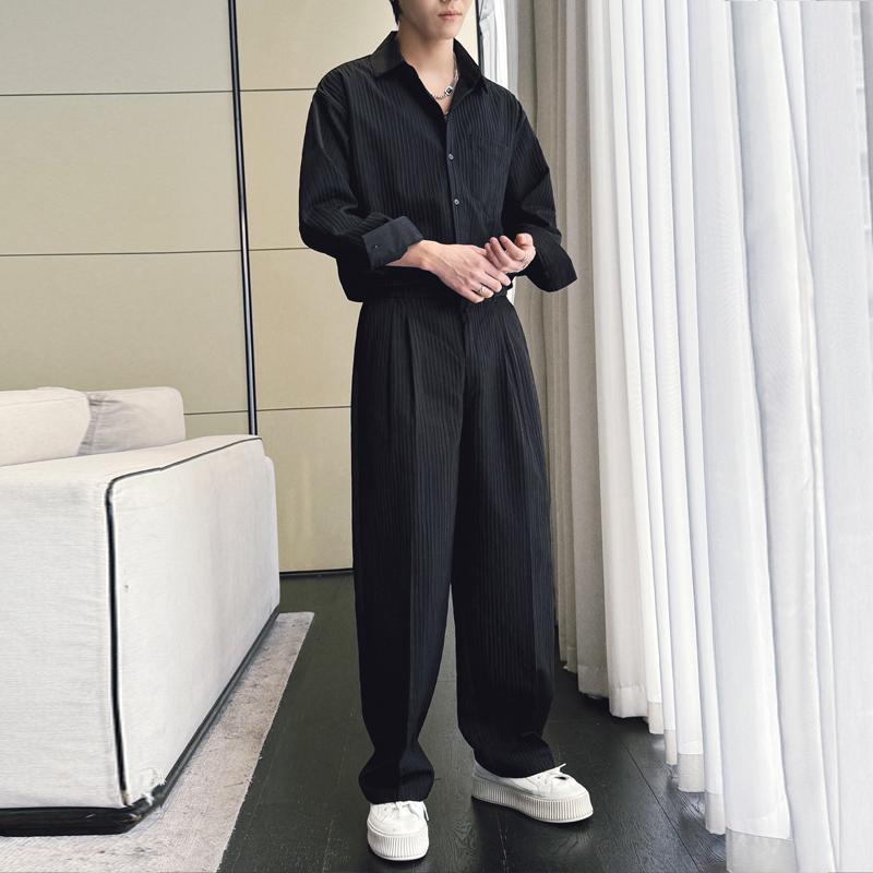 2025春季新款男套装宽松阔腿拖地长裤落肩衬衫套装A202TZ621P135,男装衬衫,星座1311（原A202）