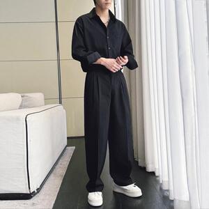 2025春季新款男套装宽松阔腿拖地长裤落肩衬衫套装A202TZ621P135图片