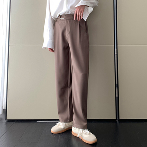 2025轻熟风宽松腰带装饰休闲长裤小直筒男裤子A202K0030P65