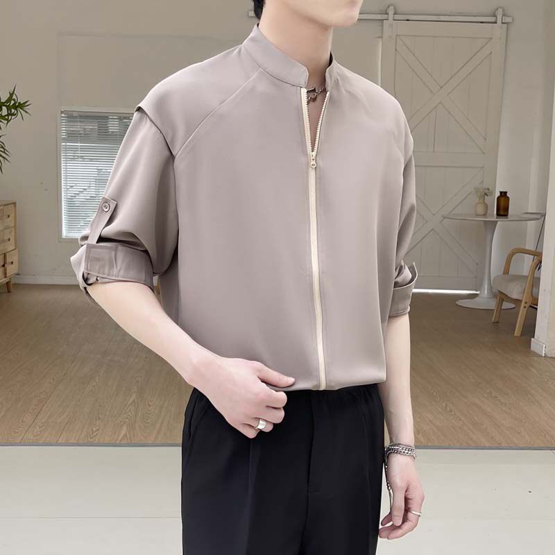 2025男士立领风简约高级感长袖飘带冰丝垂坠衬衫A202CS518P65,男装衬衫,星座1311（原A202）