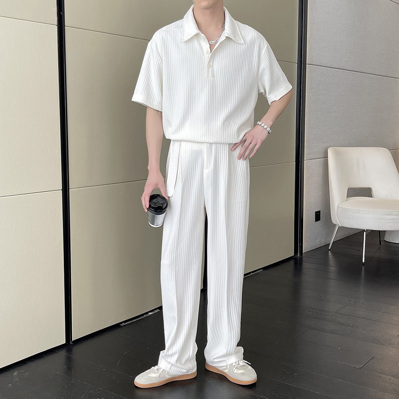 2024高级感短袖polo衫宽松松紧直通阔腿休闲裤套装A202TZ2015P115图片