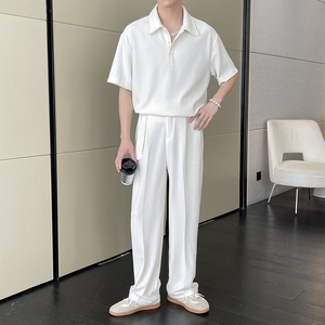 2024高级感短袖polo衫宽松松紧直通阔腿休闲裤套装A202TZ2015P115图片