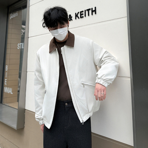美式复古翻领拼色棉衣男冬季工装轻薄保暖夹克外套1311WY215P135图片