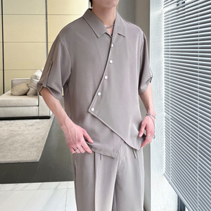 2025夏新款男士新中式休闲衬衫冰丝透气翻领宽松上衣A202CS519P60图片