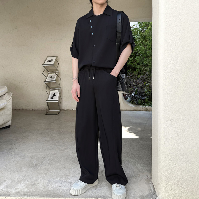 2026夏季男士冰丝短袖衬衫长裤套装宽松休闲两件套1311TZ3918P125，男装T恤，星座1311（原A202）