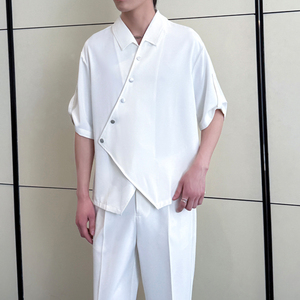 2025夏新款男士新中式休闲衬衫冰丝透气翻领宽松上衣A202CS519P60图片