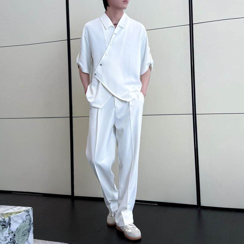 夏季新款男新中式冰丝短袖衬衫套装直筒宽松休闲裤A202TZ519P125,男装休闲裤,星座1311（原A202）