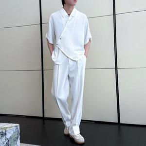 夏季新款男新中式冰丝短袖衬衫套装直筒宽松休闲裤 A202TZ519P125图片