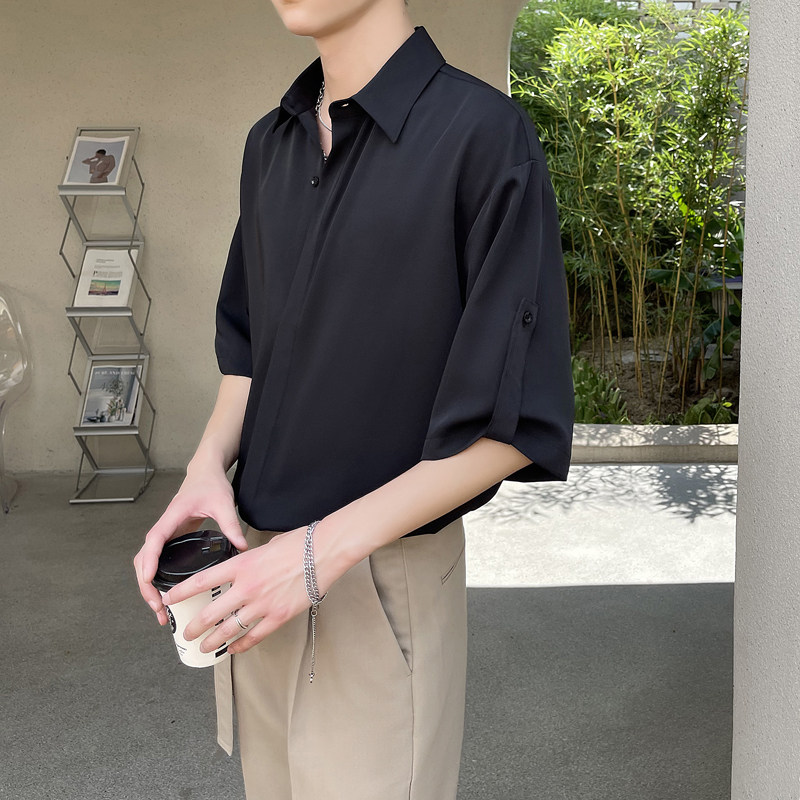 2025夏新款高级感冰丝轻熟风暗扣短袖衬衫抖音A202CS119P60,男装T恤,星座1311（原A202）