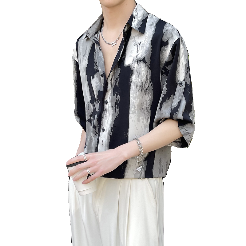 2025夏季新款男士风轻熟风印花短袖衬衫抖音A202CS6002P55,男装T恤,星座1311（原A202）
