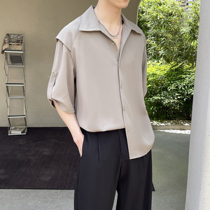 2025夏季新款冰丝高级感轻熟痞帅男士落肩短袖衬衫潮A202CS218P60图片