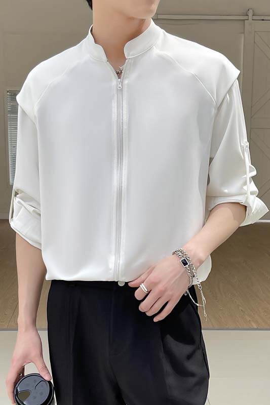 2025春男士立领风简约高级感长袖飘带冰丝垂坠衬衫A202CS518P65,男装衬衫,星座1311（原A202）