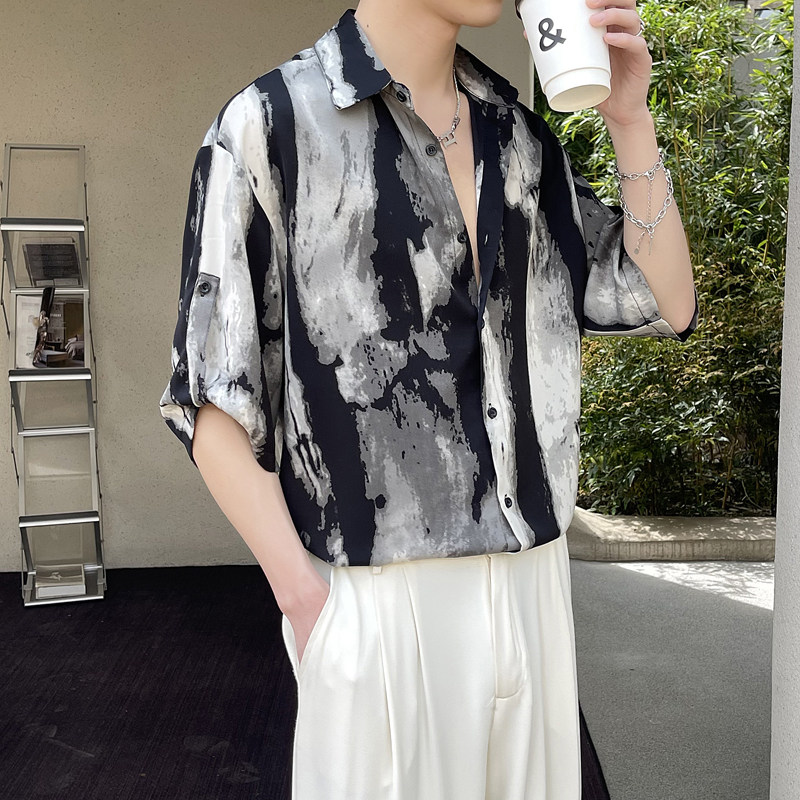 夏季新款男士风轻熟风印花短袖衬衫抖音A202CS6002P55,男装T恤,星座1311（原A202）