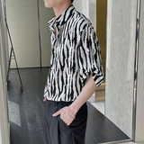 2025春夏新款男韩版ins斑马纹短袖衬衫轻奢防晒上衣A202CS020P55，男装防晒衣，星座1311（原A202）