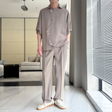 男士不规则冰丝宽松短袖衬衫套装垂感直筒休闲长裤A202TZ919P130，男装衬衫，星座1311（原A202）