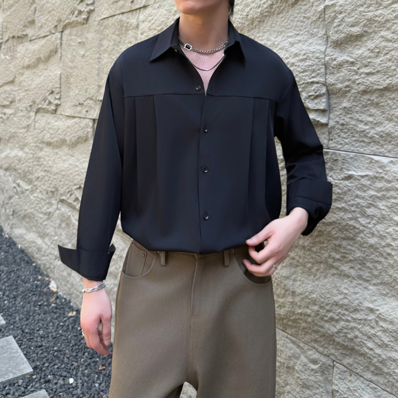 2025秋冬男士新款简约宽松落肩痞帅纯色长袖衬衫1311CS1901P60,男装衬衫,星座1311（原A202）