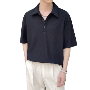 2025夏新款宽松落肩高级感短袖polo衫 英伦痞帅男t恤A202T2015P50图片