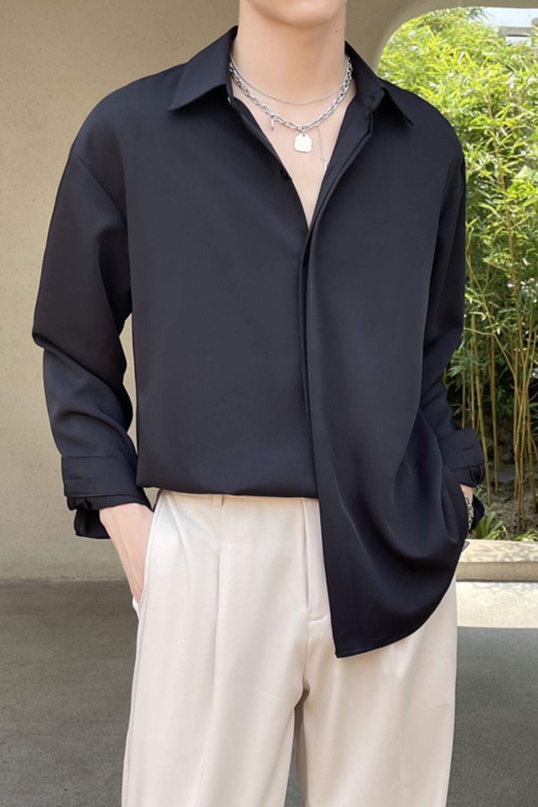 2025新款男轻熟风落肩暗扣长袖衬衫抖音A202CS219P60,男装衬衫,星座1311（原A202）
