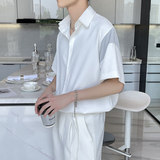 夏季新款拼色轻奢男宽松短袖衬衫冰丝垂坠感上衣A202CS030P55，男装T恤，星座1311（原A202）