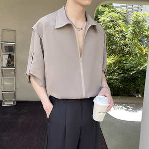 2025夏季高级感男士痞帅冰丝短袖衬衫轻熟风抖音A202CS718P60