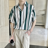 夏季新款轻奢条纹宽松短袖衬衫丝滑垂感上衣A202CS132P55，男装T恤，星座1311（原A202）