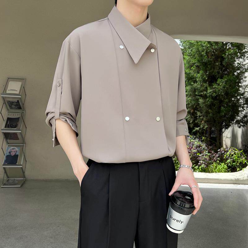 韩系设计感双排扣衬衫男士春夏季冰丝痞帅长袖衬衣A202CS619P75,男装衬衫,星座1311（原A202）