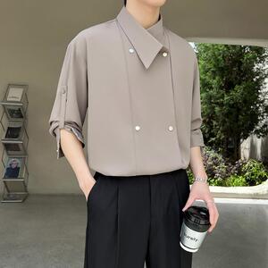 韩系设计感双排扣衬衫男士春夏季冰丝痞帅长袖衬衣A202CS619P75