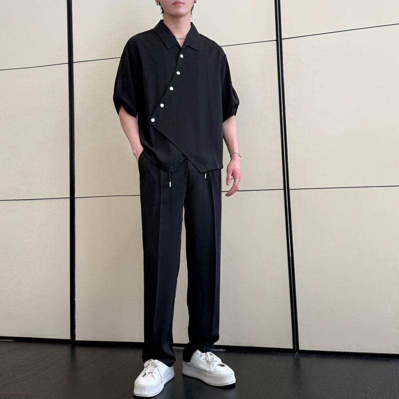夏季新款男新中式冰丝短袖衬衫套装直筒宽松休闲裤A202TZ519P125,男装休闲裤,星座1311（原A202）