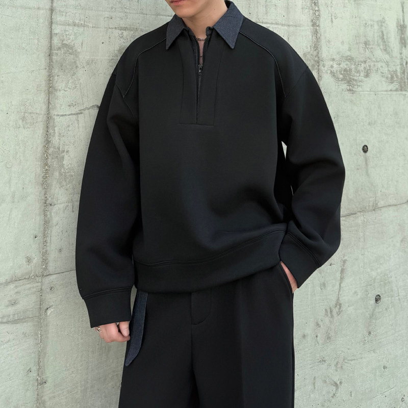2025冬美式重磅500克高街翻领拼接卫衣宽松休闲套头1311WY1018P85,男装卫衣,星座1311（原A202）