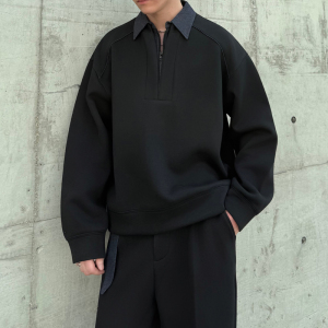 2025冬美式重磅500克高街翻领拼接卫衣宽松休闲套头1311WY1018P85图片