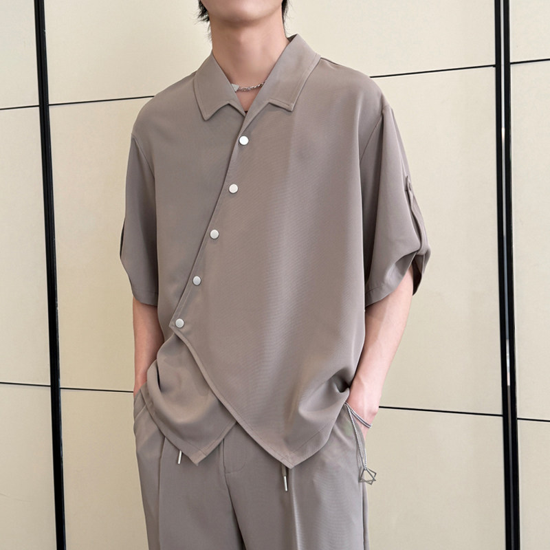 2025夏新款男士新中式休闲衬衫冰丝透气翻领宽松上衣A202CS519P60,男装衬衫,星座1311（原A202）