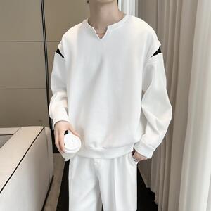 2025春季新款男士重磅V领卫衣宽松套头拼色长袖上衣A202WY320P75
