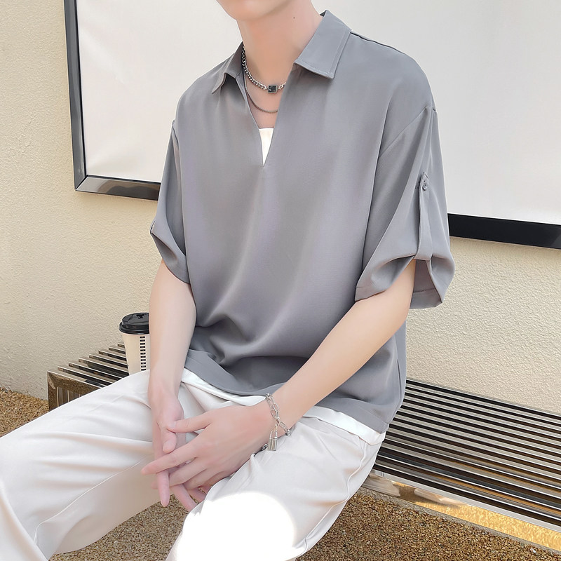 冰丝轻奢垂坠感宽松套头假两件短袖衬衫抖音A202CS013P55控78,男装T恤,星座1311（原A202）
