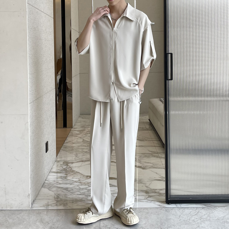 2025夏季新款高级感冰丝轻熟痞帅男士短袖长裤套装A202TZ713P125,男装T恤,星座1311（原A202）