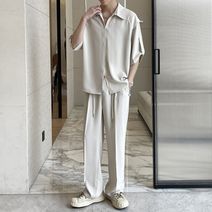 2025夏季新款高级感冰丝轻熟痞帅男士短袖长裤套装A202TZ713P125