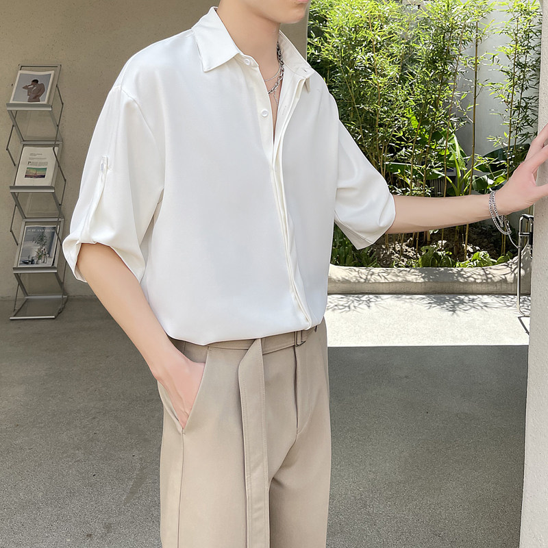 2025新款男高级感冰丝轻熟风暗扣短袖衬衫抖音A202CS119P60,男装T恤,星座1311（原A202）