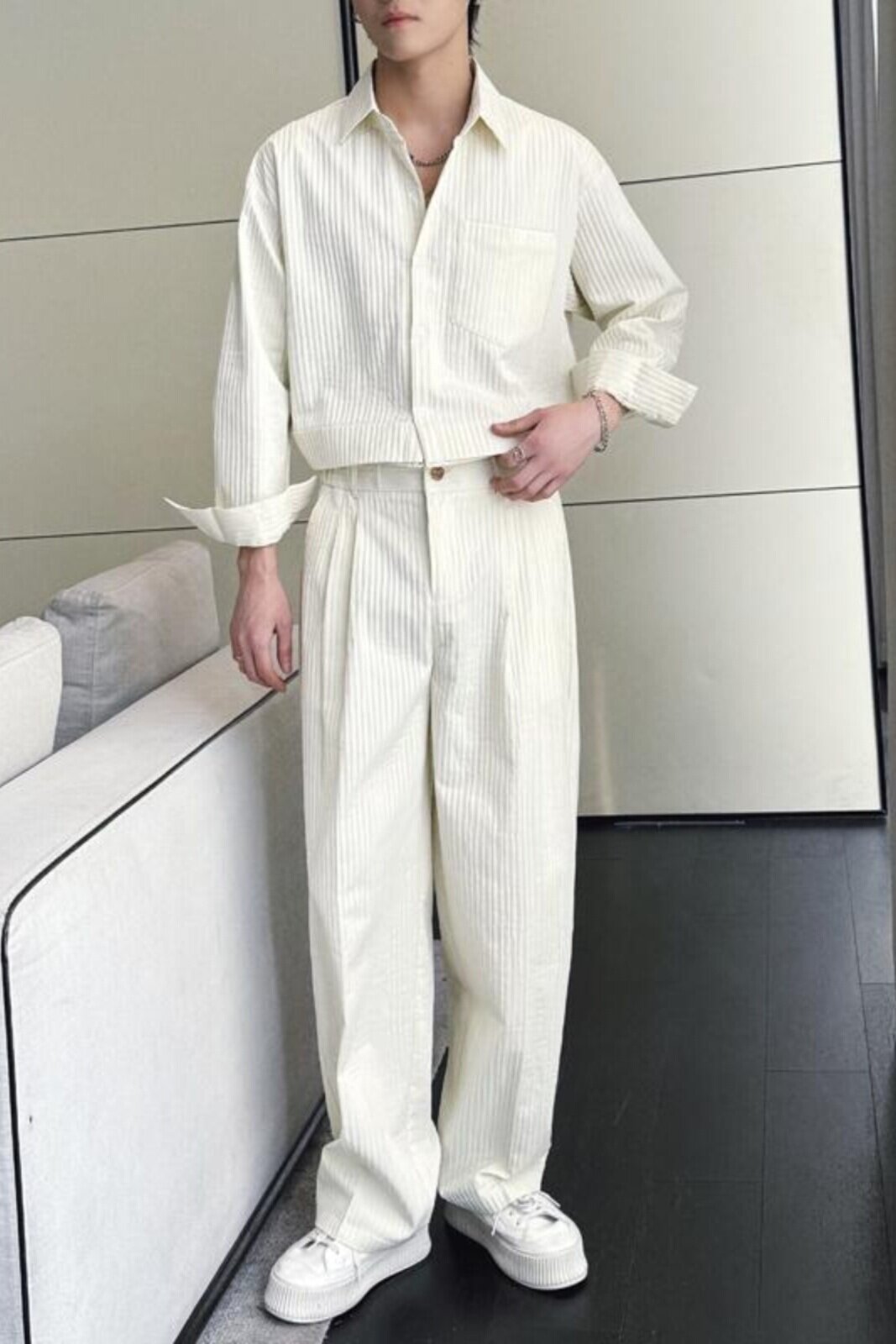 2025春季新款男套装宽松阔腿拖地长裤落肩衬衫套装A202TZ621P135,男装衬衫,星座1311（原A202）