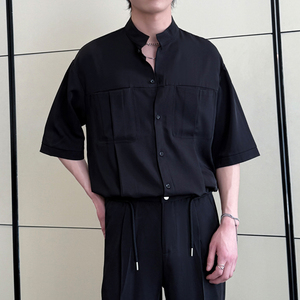 2025夏季男士新款冰丝痞帅立领短袖衬衫宽松休闲上衣A202CS319P55图片
