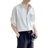 夏季新款拼接撞色男士短袖宽松衬衫潮垂坠感衬衣A202CS028P55，男装T恤，星座1311（原A202）