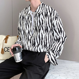 2025春夏新款男韩版ins斑马纹长袖衬衫轻奢痞帅上衣A202CS010P60，男装衬衫，星座1311（原A202）