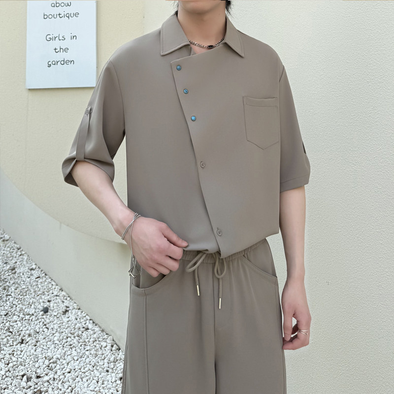 轻熟风撞色纽扣短袖衬衫男夏痞帅冰丝透气高级感1311CS3918P60,男装T恤,星座1311（原A202）