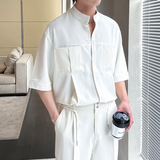 2025夏季男士新款冰丝痞帅立领短袖衬衫宽松休闲上衣A202CS319P55，男装衬衫，星座1311（原A202）