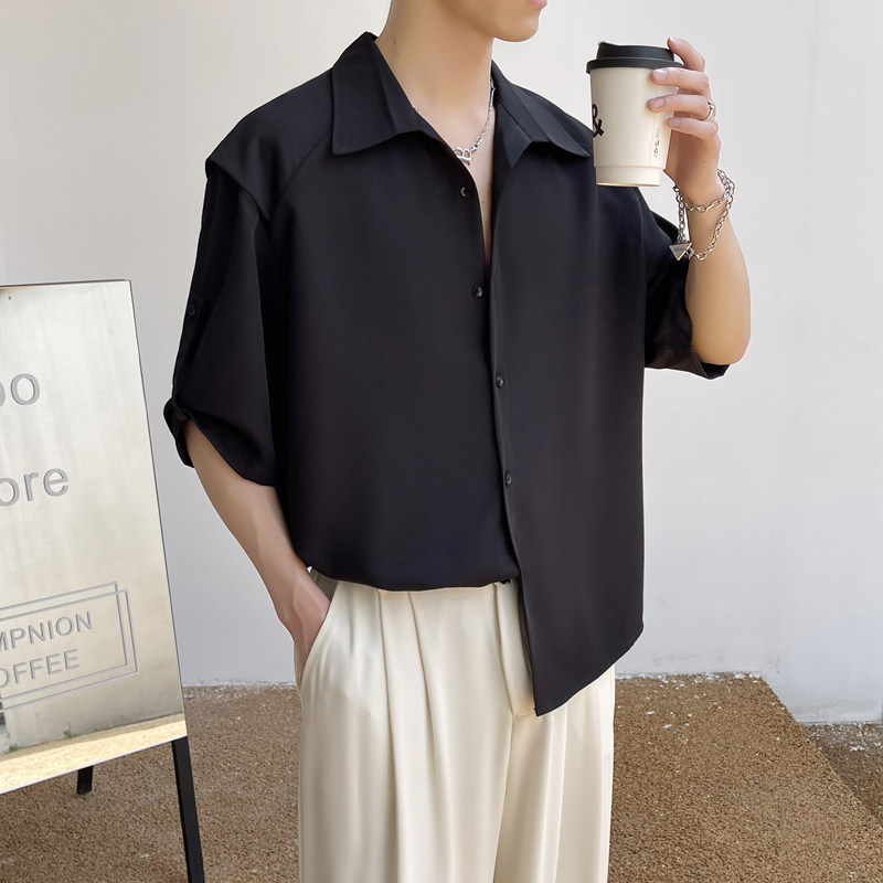 2025夏季新款冰丝高级感轻熟痞帅男士落肩短袖衬衫潮A202CS218P60,男装T恤,星座1311（原A202）