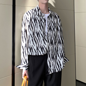 2025春夏新款男士斑马纹长袖衬衫轻奢痞帅上衣A202CS010P60图片