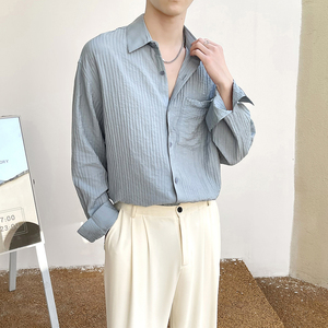 2025春夏新款轻熟男士防晒落肩宽松长袖衬衫A202CS9212P65图片