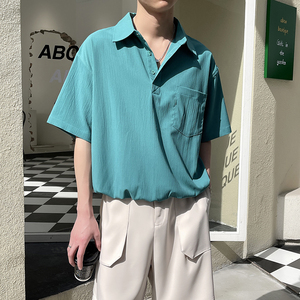 2025夏季男新款英伦轻奢短袖polo衫衬衫下摆收腰简约A202CS205P60图片