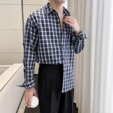 2025秋冬新款蓝色格子男长袖衬衫英伦宽松落肩上衣A202CS2011P65，男装衬衫，星座1311（原A202）