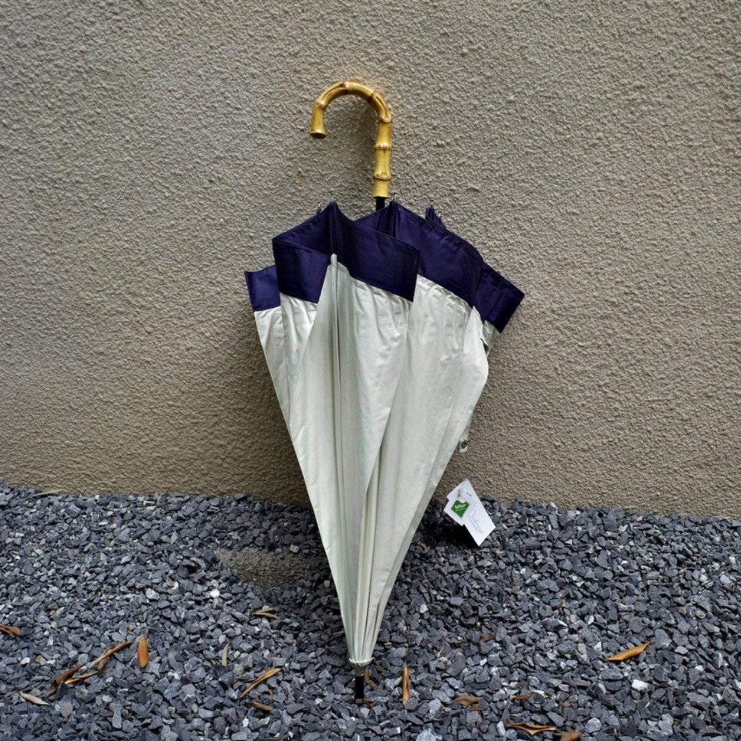 竹柄手工制伞简约米色深蓝走边色胶防晒紫外线夏天晴雨女洋伞限1